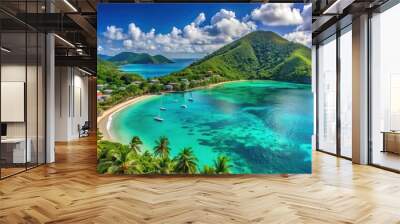 A picturesque view of Tortola, British Virgin Islands with crystal clear waters and lush greenery , Caribbean, tropical Wall mural