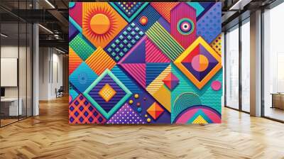 Abstract background of geometric shapes and patterns in vibrant colors, abstract, background, geometric, shapes, patterns Wall mural