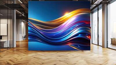 Abstract background with colorful liquid metal waves on dark blue, render, abstract, background, colorful, waves Wall mural