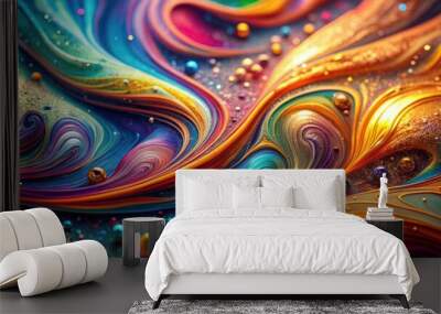 Abstract liquid art with colorful swirls and glitter , liquid, art, abstract, colorful, swirls, texture, fluid Wall mural