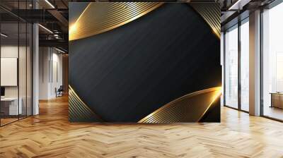 Abstract luxury background with elegant gold lines on a black background, luxury, elegant, abstract, background, gold Wall mural