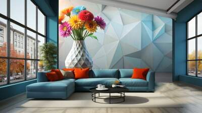 Abstract modern of colorful flowers in a geometric vase, perfect for contemporary wall decor , abstract, flower art Wall mural