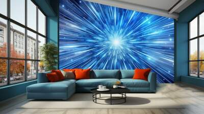 Abstract of warp or hyperspace motion in blue star trail. Exploding and expanding movement , warp, hyperspace, motion, blue, star Wall mural