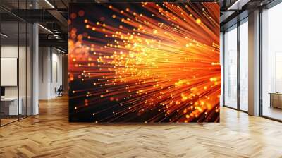 Abstract orange particles creating a vibrant optical fiber , orange, particles, abstract, vibrant, optical fiber, Wall mural