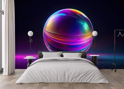 Abstract purple and rainbow sphere on dark background, abstract, colorful, sphere, geometric, vibrant, vibrant Wall mural