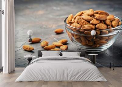 Almonds in a glass bowl, healthy, snack, food, nuts, organic, protein, vegetarian, vegan, natural, ingredient, bowl, fresh Wall mural