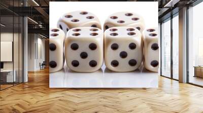 Close-up of six dices isolated on white background, dice, six, numbers, game, gamble, luck, random, cubes, dots Wall mural