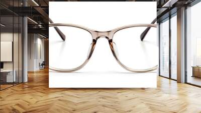 Close up of stylish eye glasses with clear lenses on white background, eyewear, fashion, accessory, vision, optical, trendy Wall mural