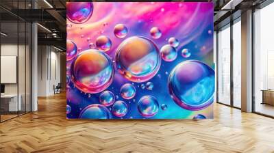 Colorful abstract air bubbles in oil against pink and blue background, abstract, colorful Wall mural