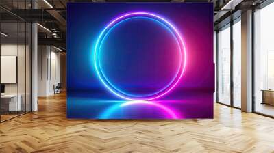 Colorful blue and purple neon ring background with a minimalist and futuristic design perfect for technology wallpaper, neon Wall mural