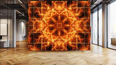 Fractal of tile combustion on black background , fractal,tile, combustion, black background, design, abstract, digital art Wall mural