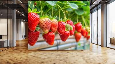 Fresh ripe red strawberries growing on a strawberry farm, fresh, ripe, red, strawberries, tasty, delicious, farm, agriculture Wall mural