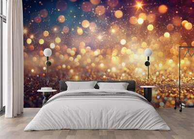 Glittering abstract background with flickering particles and bokeh effect, glitter, light, purple, pink, blue, particles Wall mural