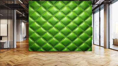 Green quilted leather pattern with a realistic perspective view, quilted, leather, green, pattern, texture,realistic Wall mural