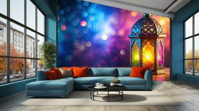 render of a colorful Arabic lantern on a Ramadan Kareem themed background, Ramadan, Kareem, Arabic, lantern Wall mural