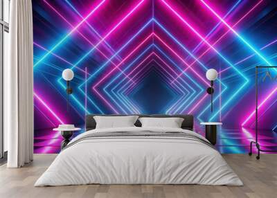 rendering of abstract neon background with glowing pink and blue lines, perfect as a wallpaper or backdrop, neon, abstract Wall mural