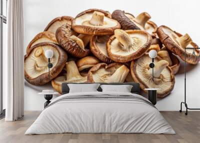 Shiitake mushrooms sliced on white background, shiitake, mushrooms, gourmet, fresh, organic, healthy, vegetarian Wall mural