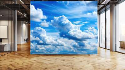 Sky filled with fluffy white clouds , sky, clouds, blue, white, weather, atmosphere, nature, fluffy, serene, peaceful Wall mural