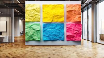 Square colored blank post it notes with crumpled edges on background, sticky notes, reminders, organization Wall mural