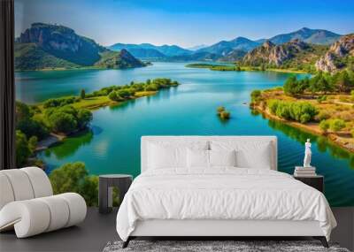 Tranquil view of Dalyan sea in Turkey with lush green surroundings , Turkey, Dalyan, sea, Mediterranean, Turkish Wall mural