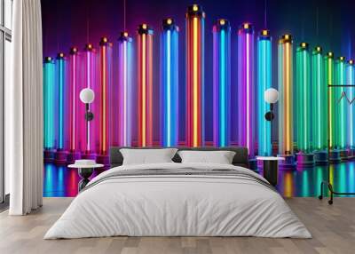 Vibrant 80s retro neon tubes glowing in the dark, retro, 80s, neon, tube, colorful, vibrant, glow, bright Wall mural