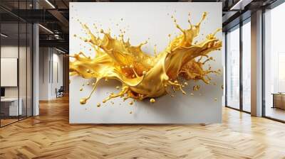 Vibrant golden paint splash on a white canvas, art, abstract, golden, splash, paint, creativity, vibrant, beauty, design Wall mural