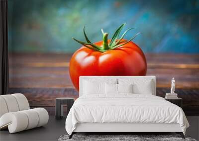 Vibrant photograph of a fresh ripe tomato, fresh, ripe, tomato, red, vegetable, organic, juicy, healthy, food, vibrant Wall mural