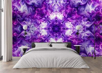 Vivid ink flowing in kaleidoscope patterns, creating a vibrant purple fluid abstract design, ink, fluid, kaleidoscope Wall mural