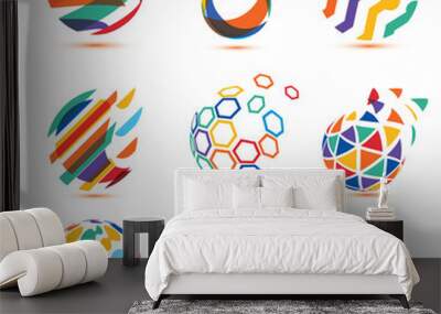 abstract globe and puzzle symbol set,communication and technology icons, internet and social network conceptial network concept Wall mural