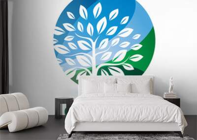 green tree stylized symbol, logo or emblem template, eco end environment concept Wall mural