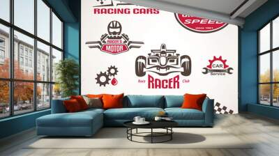 race cars, racing emblem and label set, vector symbols collectio Wall mural