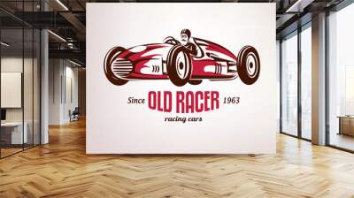 retro race car, vintage vector symbol, emblem, label template Wall mural