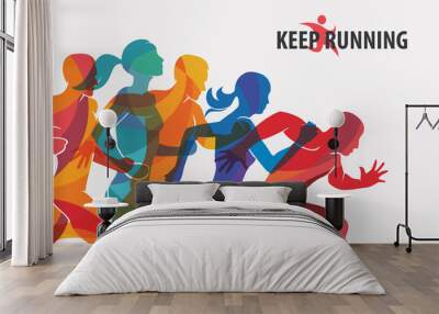 running people set of silhouettes, sport and activity  background Wall mural