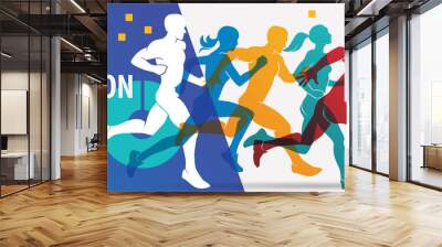 running people set of silhouettes, sport and activity  background Wall mural