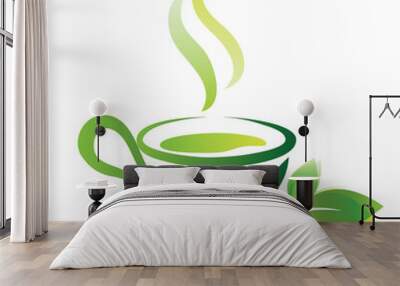 vector sketch of green tea cup, icon Wall mural