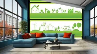 four green banners with ecology elements Wall mural