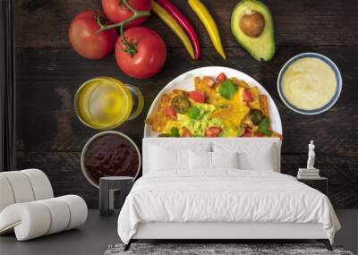 Nachos with cheese, traditional Mexican snack, with ingredients Wall mural