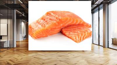 Two slices of salmon on a white background with a place for text Wall mural