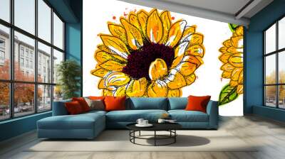 Vector watercolor sunflowers set, isolated on a white background, design elements for greeting cards and wedding invitations Wall mural