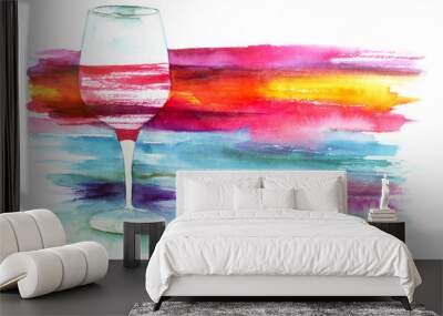 Watercolor glass of red wine with painted texture for copyspace Wall mural