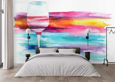 Watercolor glass of red wine with vibrant texture with copyspace Wall mural