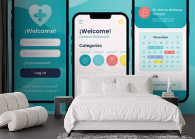 Colored medicine mobile app ui mockup template Vector illustration Wall mural