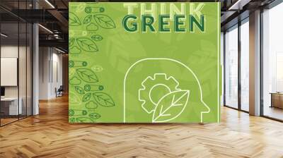 Green vertical ecological sustainability poster with eco head icon Vector illustration Wall mural