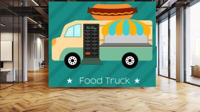 Hot dog food truck. Street food - Vector illustration Wall mural