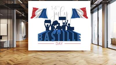 Silhouette of people celebratin with flags Bastille day celebration Vector Wall mural