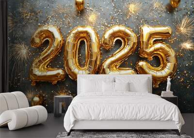 2025 golden balloons, Happy New Year, welcome 2025, the number 