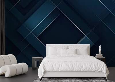 a metallic blue modern geometric abstract design on a dark background. Wall mural