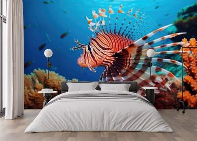 A stunning lionfish at a coral reef Wall mural