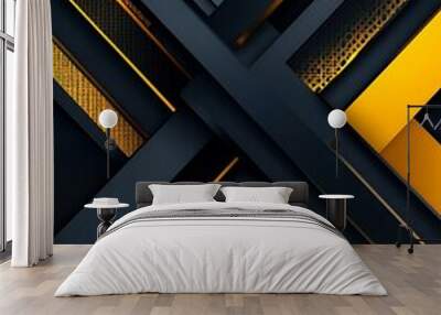 Abstract background with intersecting yellow and black stripes. Wall mural