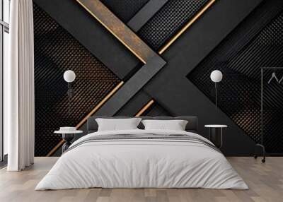 Abstract geometric background with black and copper metallic stripes with a textured background. Wall mural